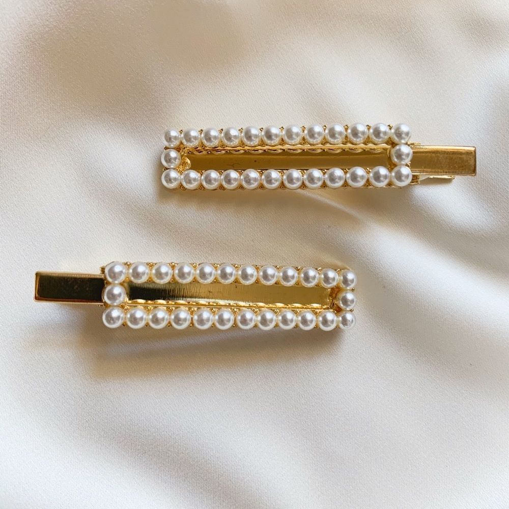ADELINE - Pearls Rectangle Hair Clip - 2 pc